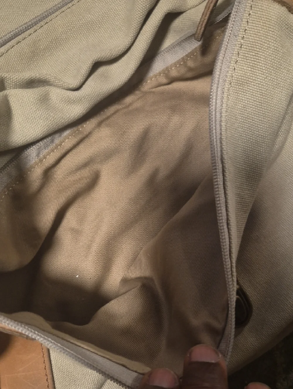 L.L. Bean Canvas Messenger Bag in Cream with Tan Leather Trim